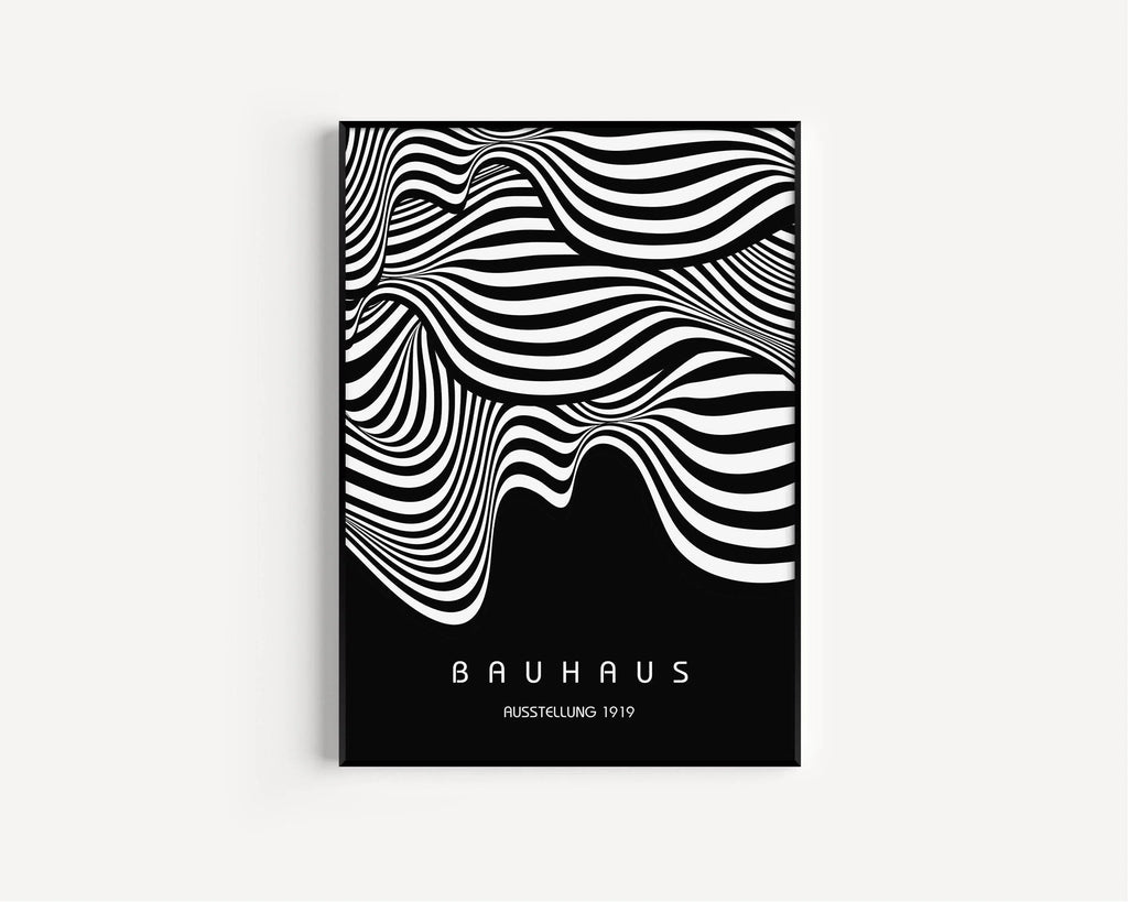 Affiche Bauhaus Ausstellung Black (Waves) | Affiche vintage moderne du milieu du siècle (Disponible encadrée à la main ou non encadrée)