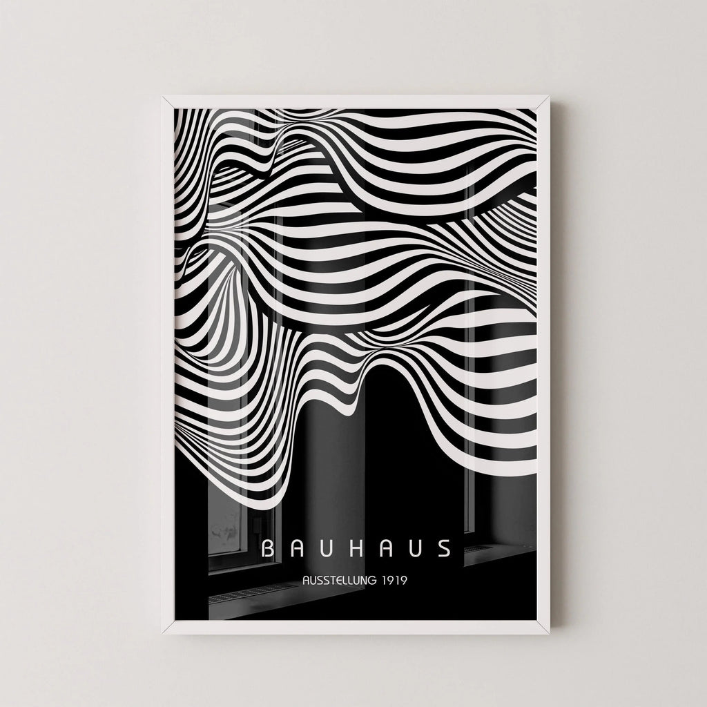 Affiche Bauhaus Ausstellung Black (Waves) | Affiche vintage moderne du milieu du siècle (Disponible encadrée à la main ou non encadrée)