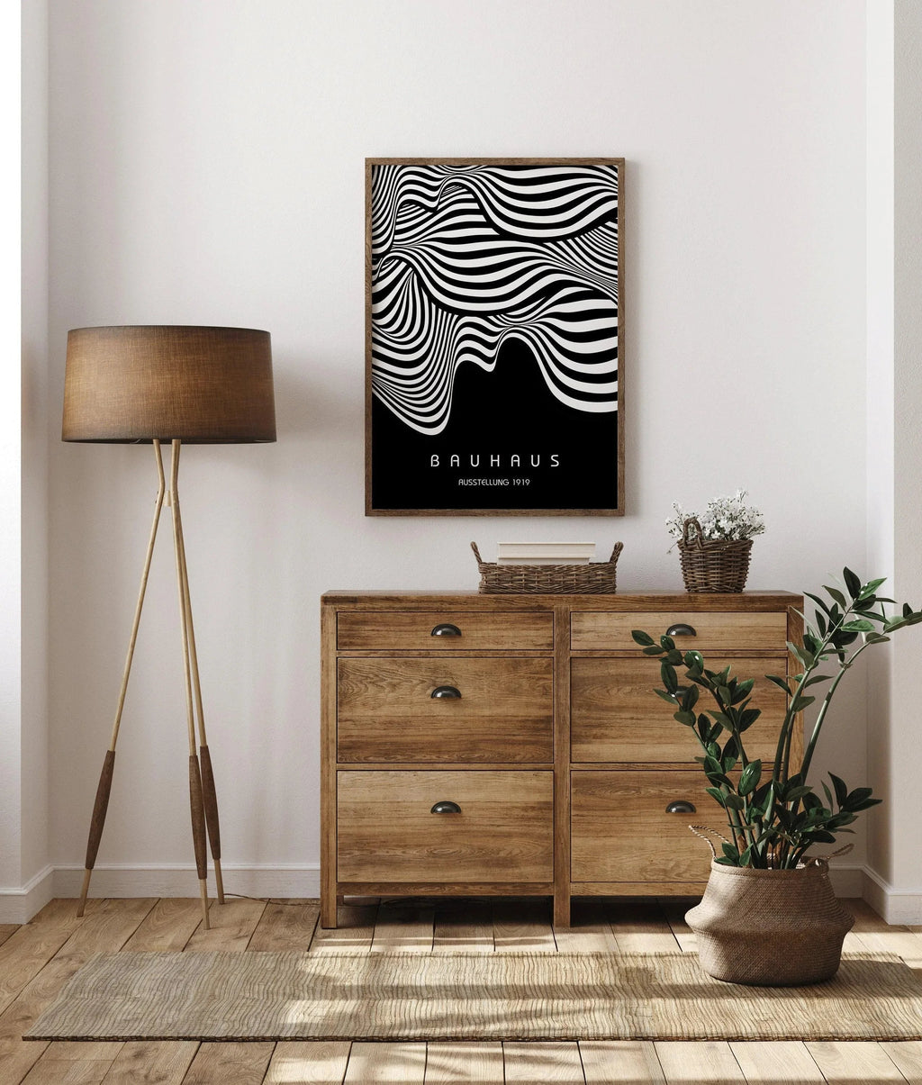 Affiche Bauhaus Ausstellung Black (Waves) | Affiche vintage moderne du milieu du siècle (Disponible encadrée à la main ou non encadrée)