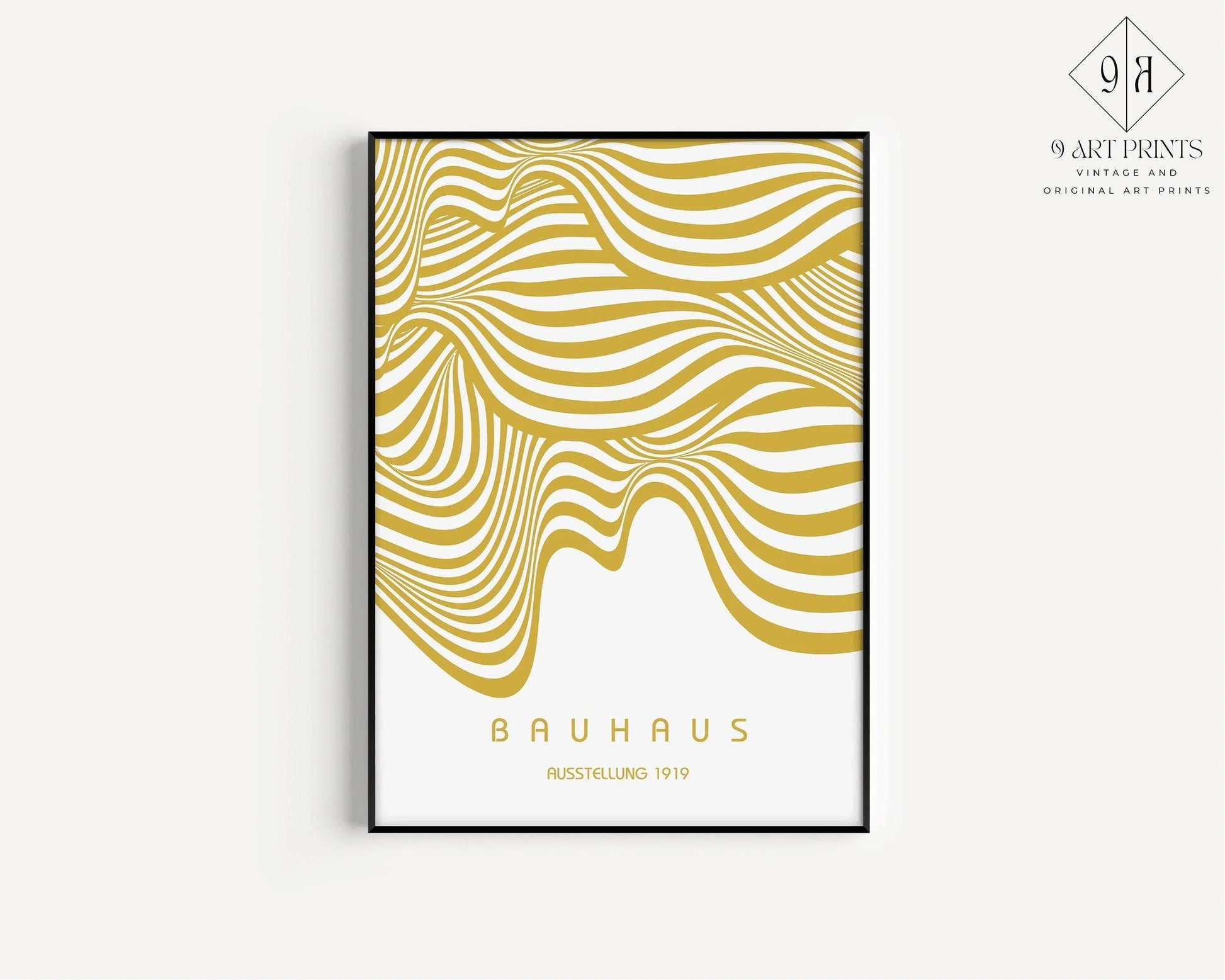 Exposition Bauhaus Blanc et Or (Vagues) | Affiche vintage moderne du milieu du siècle (Disponible encadrée à la main ou non encadrée)