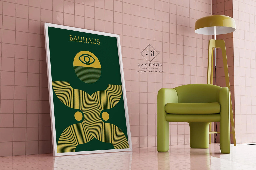 Impression giclée Bauhaus « Deus Ex » : Vert forêt et or, style moderne du milieu du XXe siècle