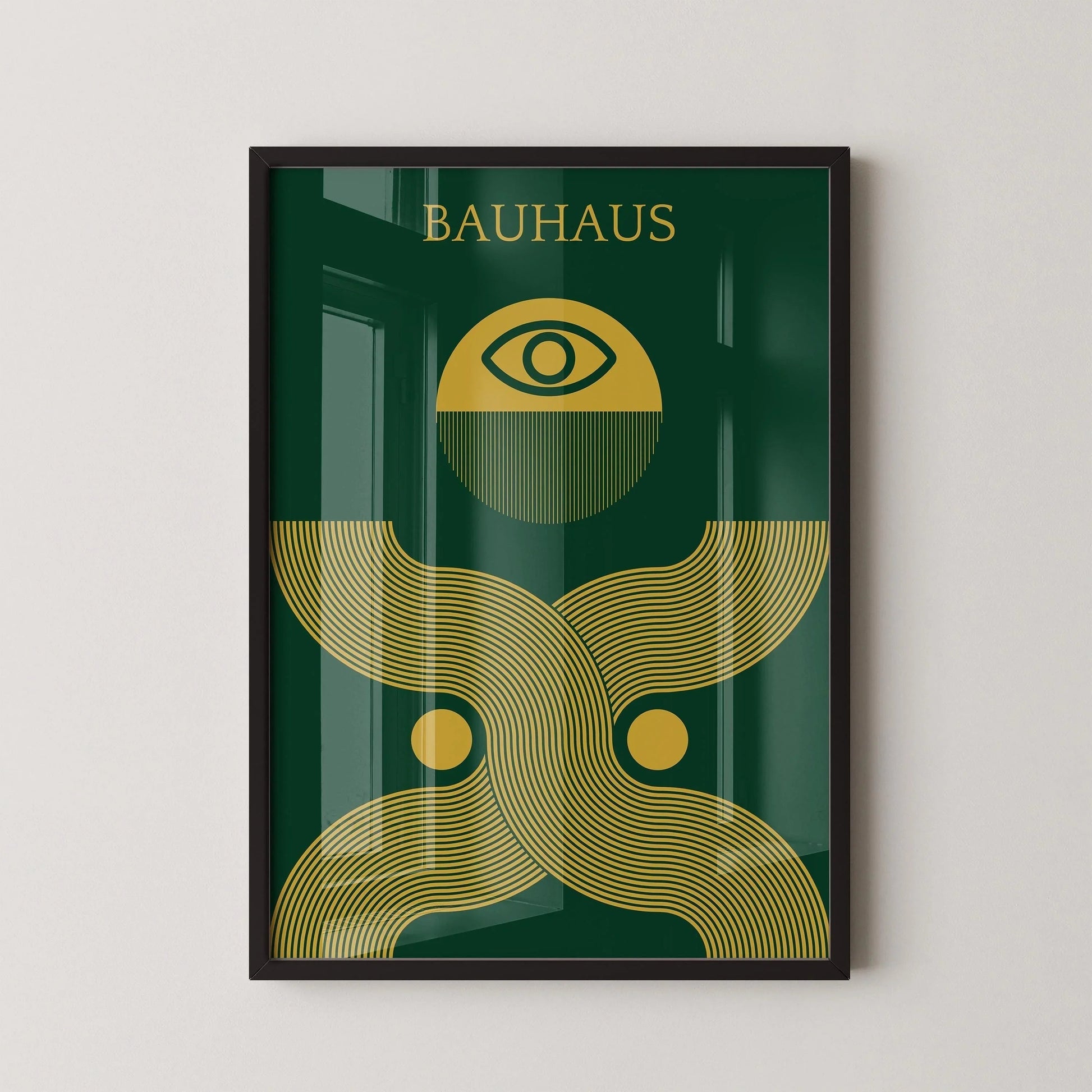 Impression giclée Bauhaus « Deus Ex » : Vert forêt et or, style moderne du milieu du XXe siècle