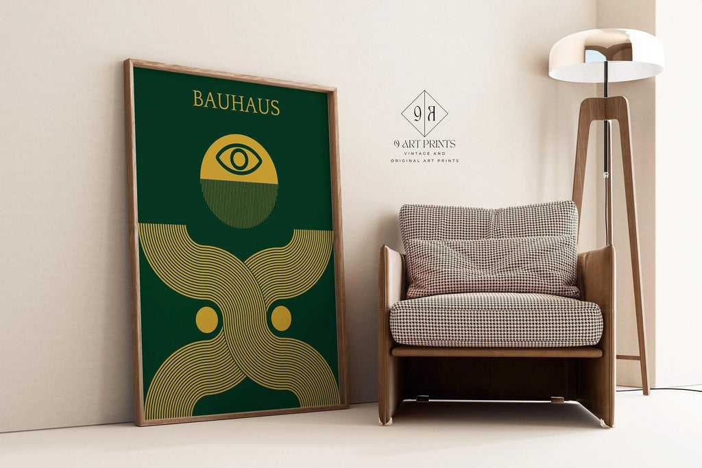 Impression giclée Bauhaus « Deus Ex » : Vert forêt et or, style moderne du milieu du XXe siècle