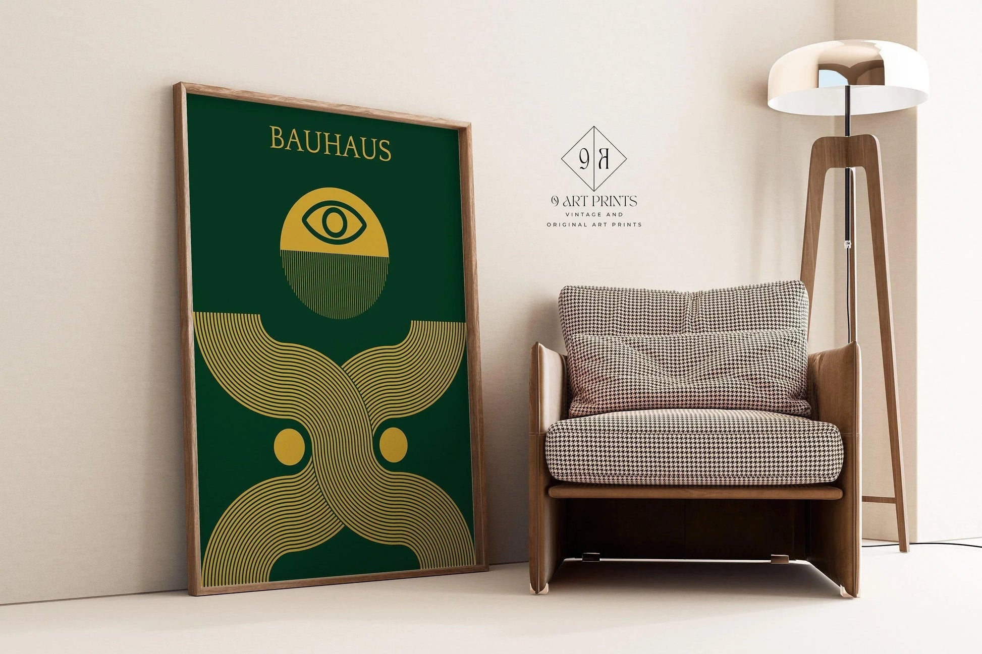 Impression giclée Bauhaus « Deus Ex » : Vert forêt et or, style moderne du milieu du XXe siècle
