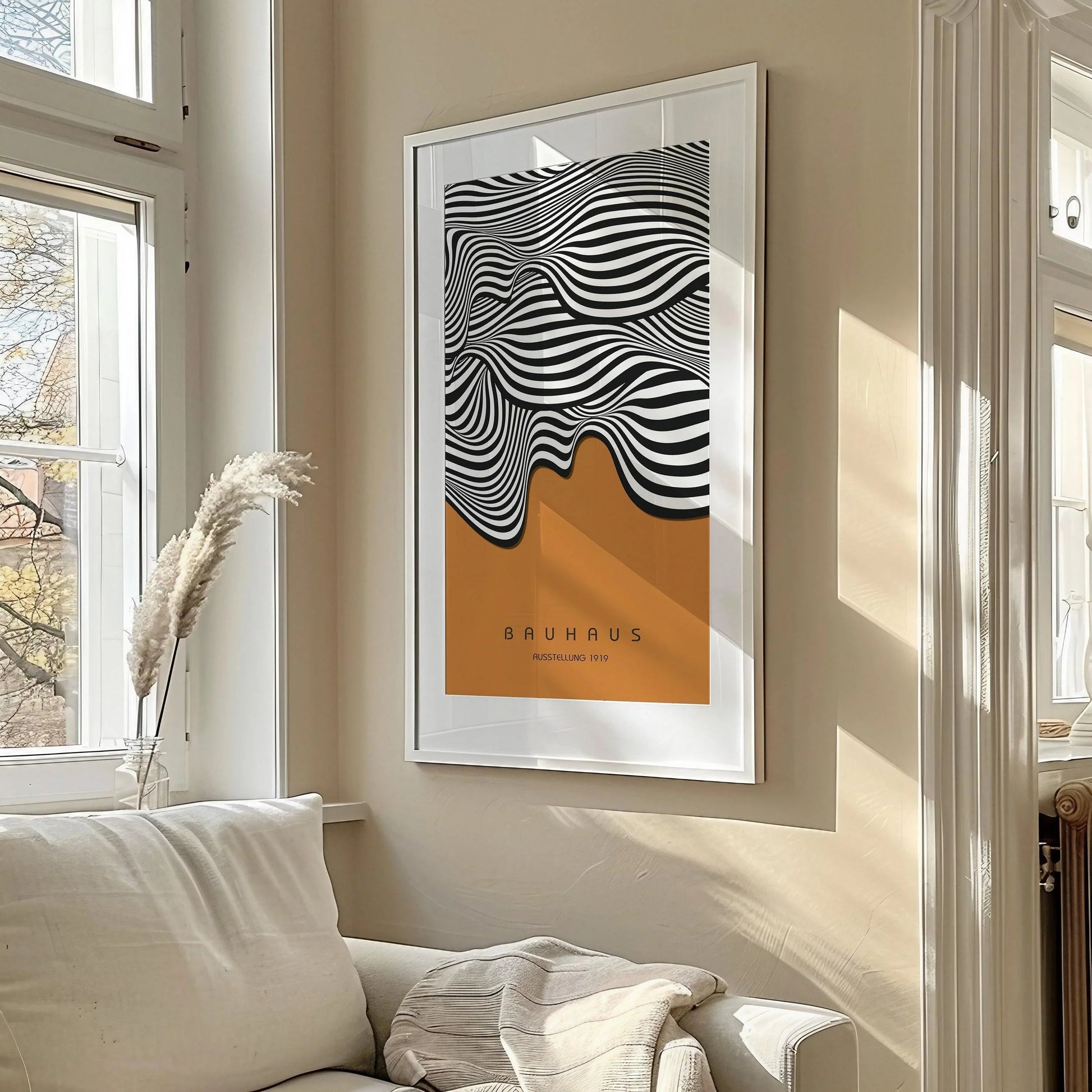 Estampe d'art « Vagues ocre Bauhaus » : Giclée moderne du milieu du siècle