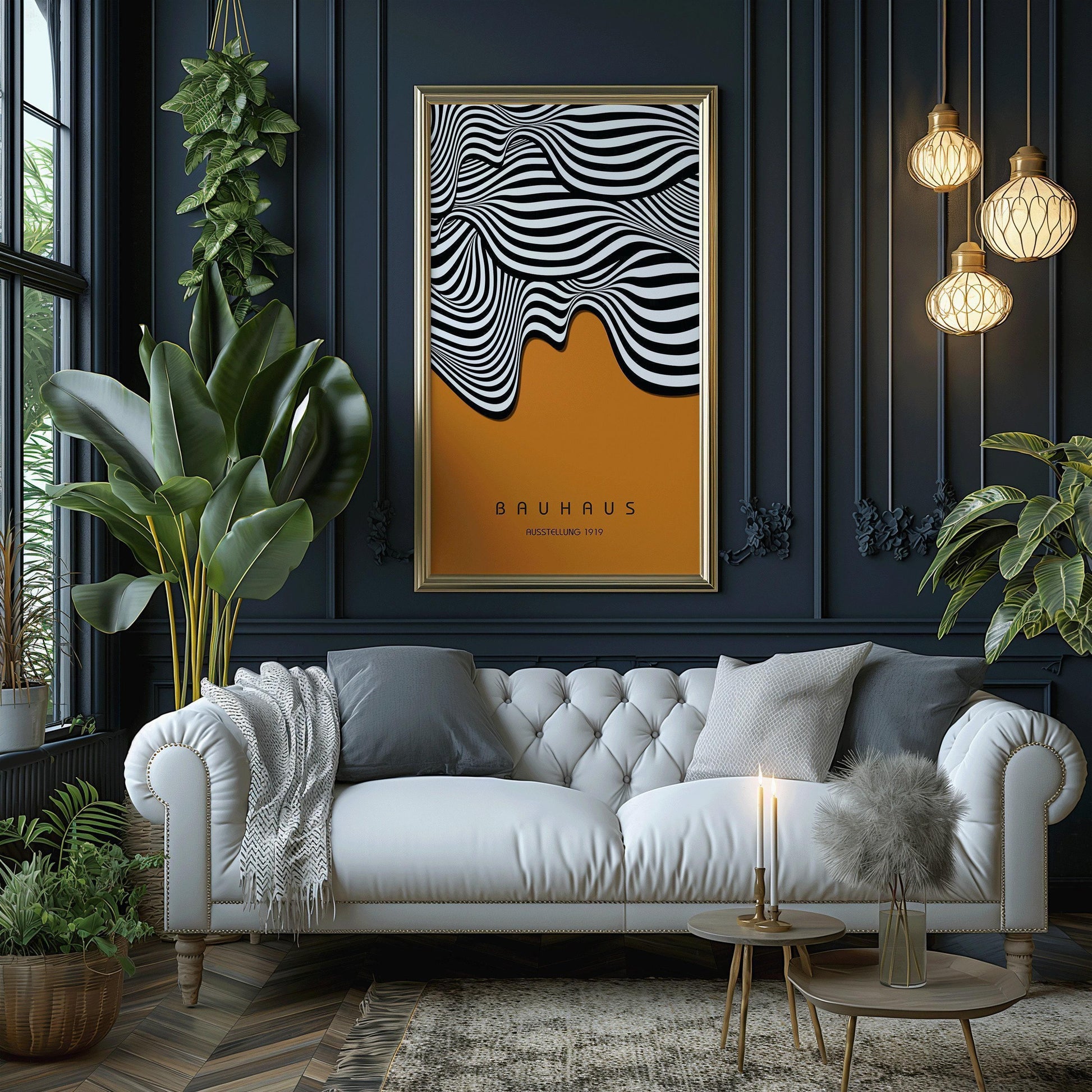 Estampe d'art « Vagues ocre Bauhaus » : Giclée moderne du milieu du siècle