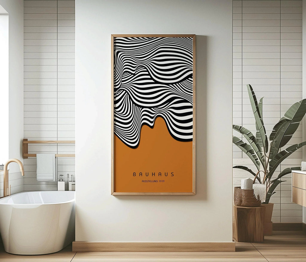 Estampe d'art « Vagues ocre Bauhaus » : Giclée moderne du milieu du siècle