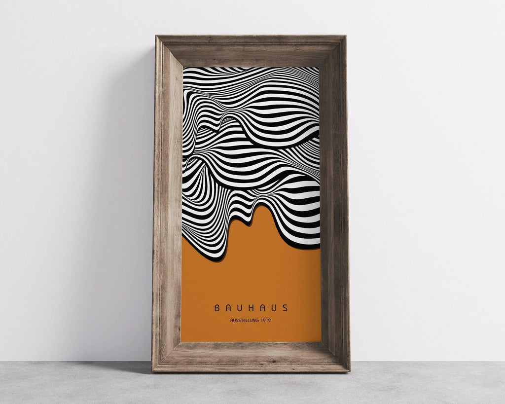 Estampe d'art « Vagues ocre Bauhaus » : Giclée moderne du milieu du siècle
