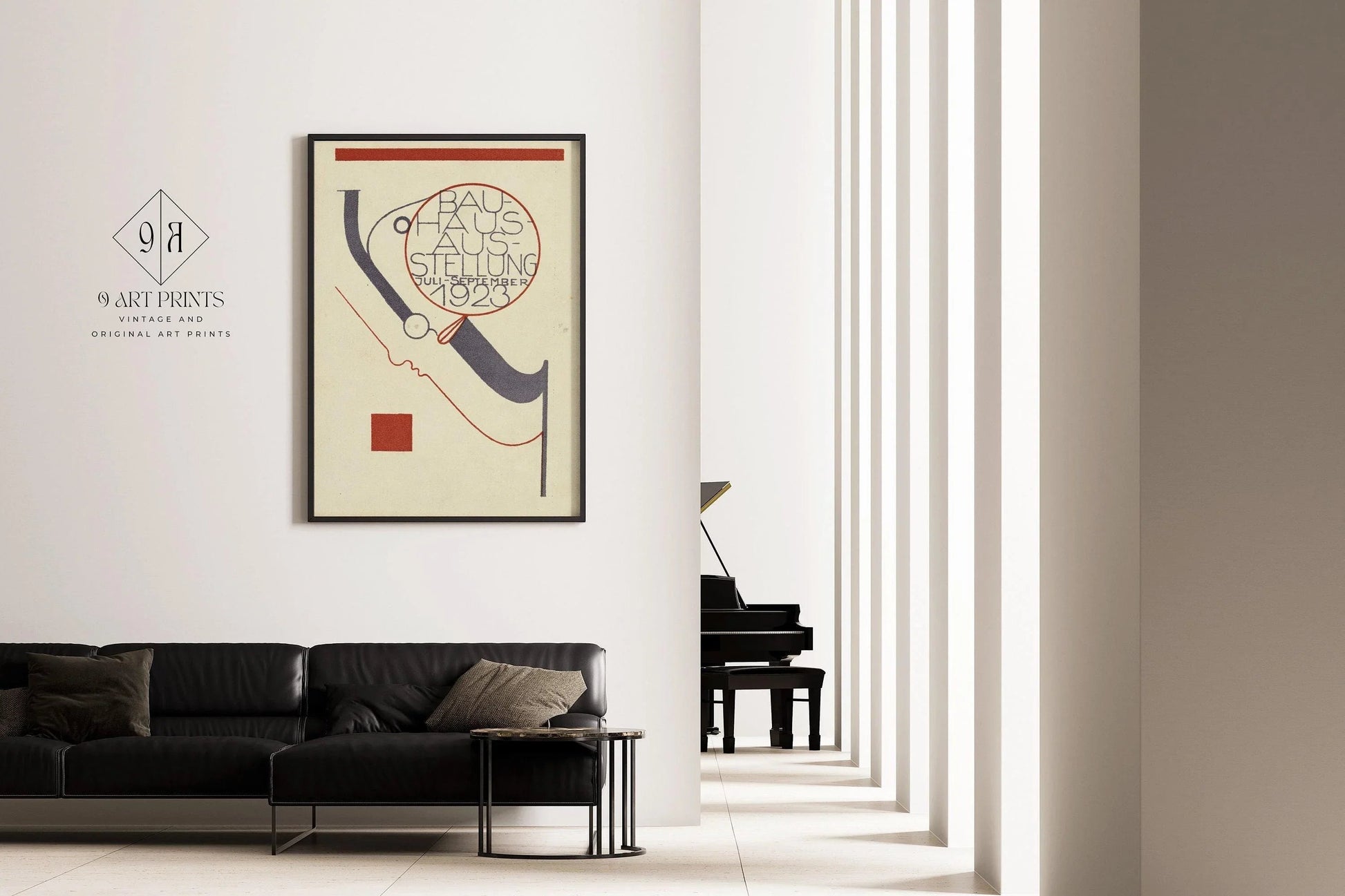 Affiche Bauhaus : Impression d'art moderne beige et noire du milieu du siècle