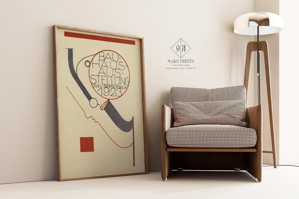 Affiche Bauhaus : Impression d'art moderne beige et noire du milieu du siècle