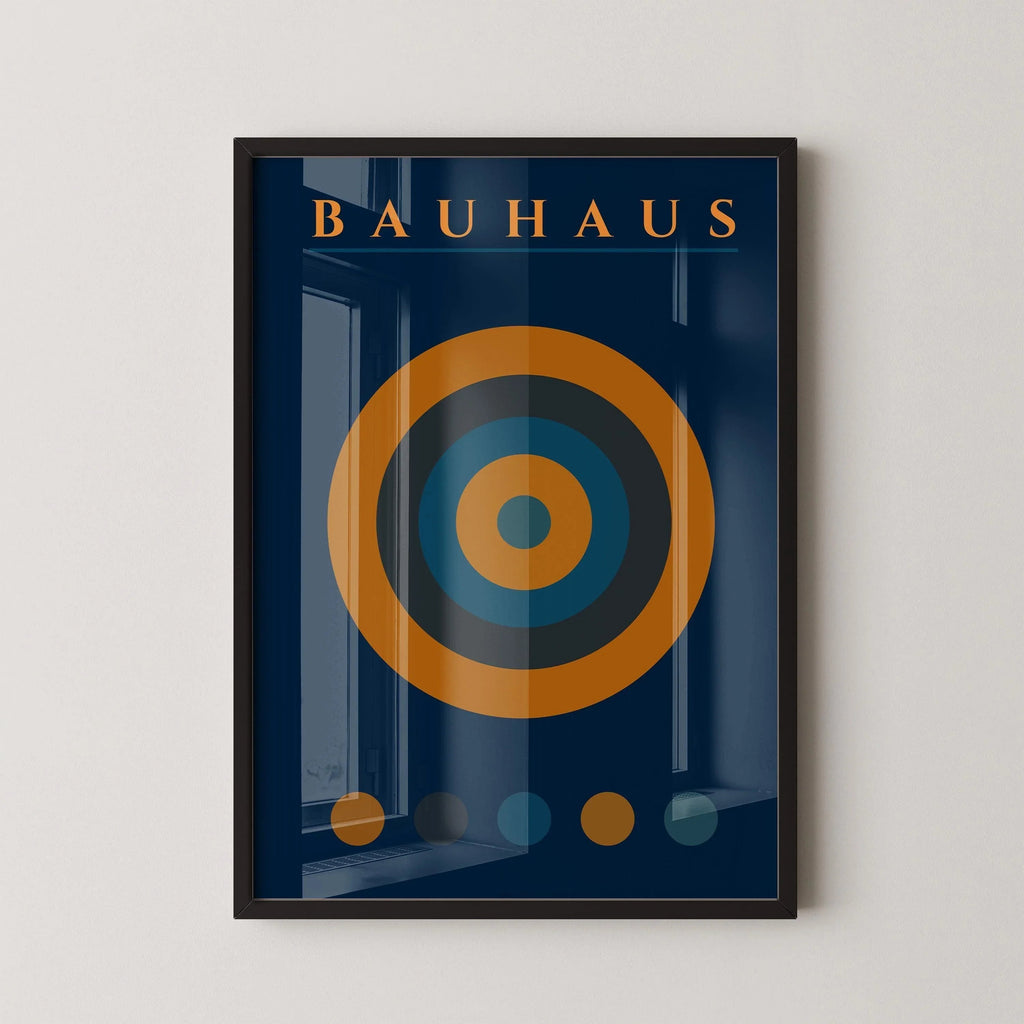 Affiche Bauhaus Target : Style moderne du milieu du siècle, bleu marine et orange