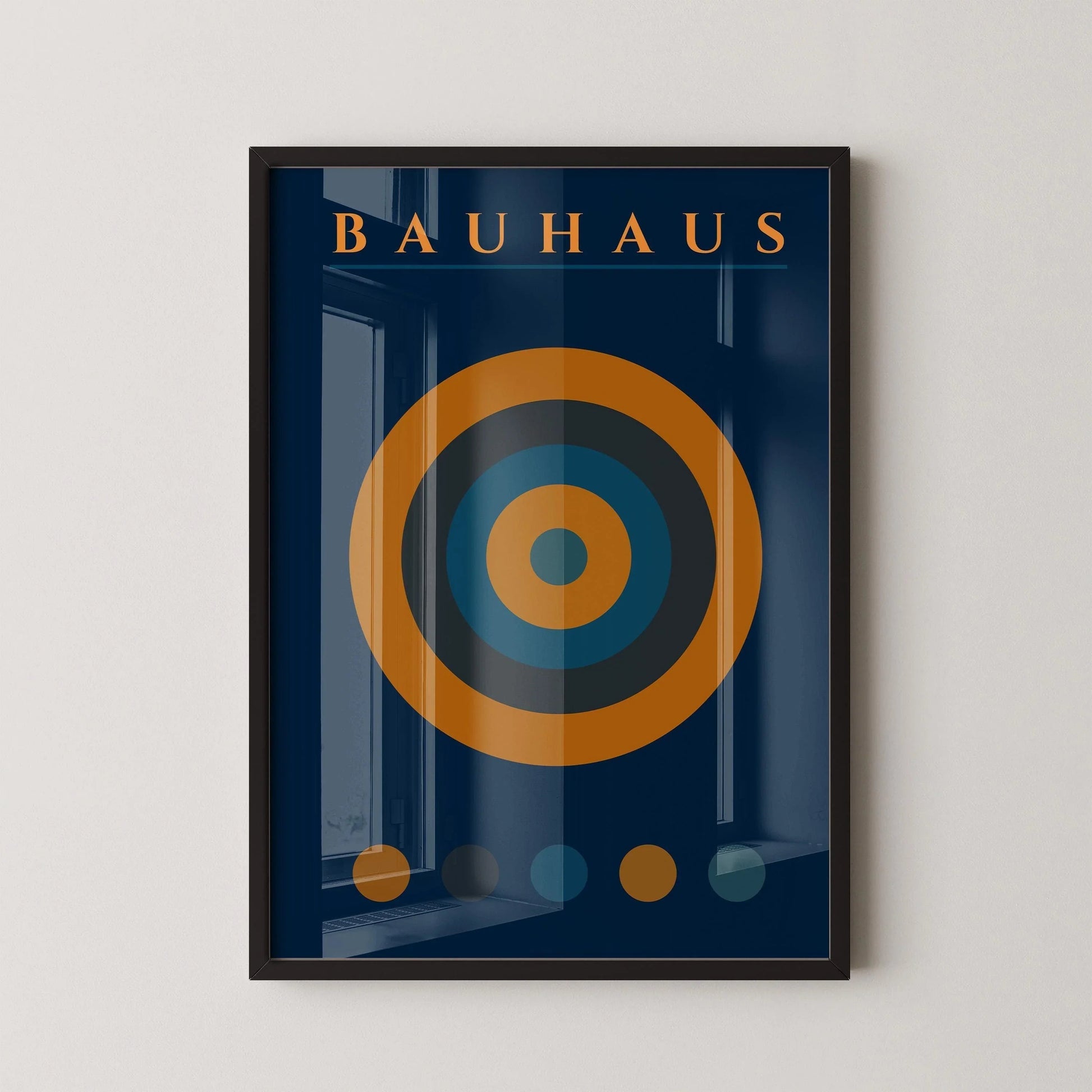 Affiche Bauhaus Target : Style moderne du milieu du siècle, bleu marine et orange