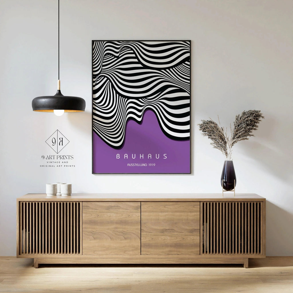 Affiche Bauhaus Waves : style moderne du milieu du siècle, couleur lilas foncé