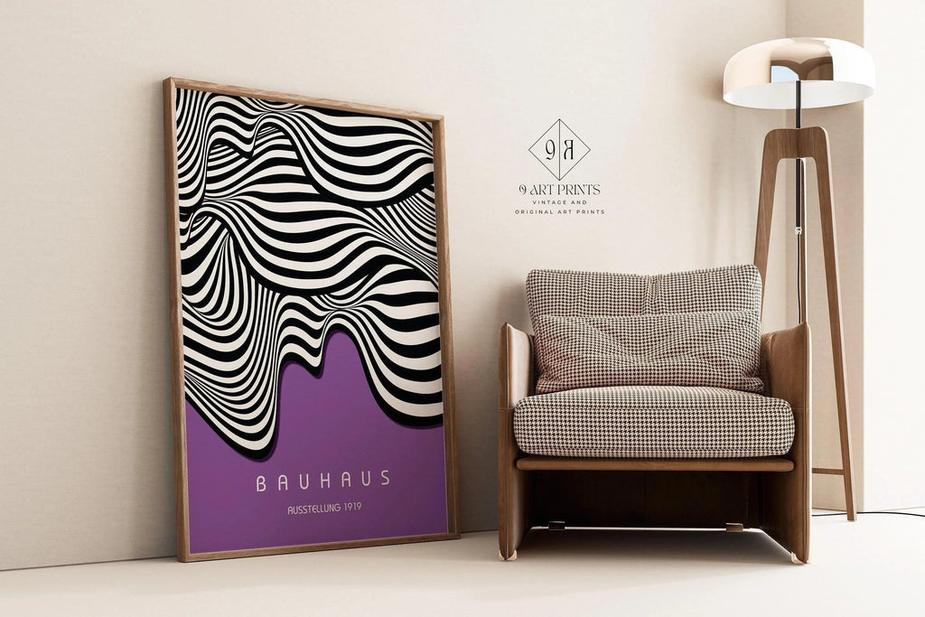 Affiche Bauhaus Waves : style moderne du milieu du siècle, couleur lilas foncé