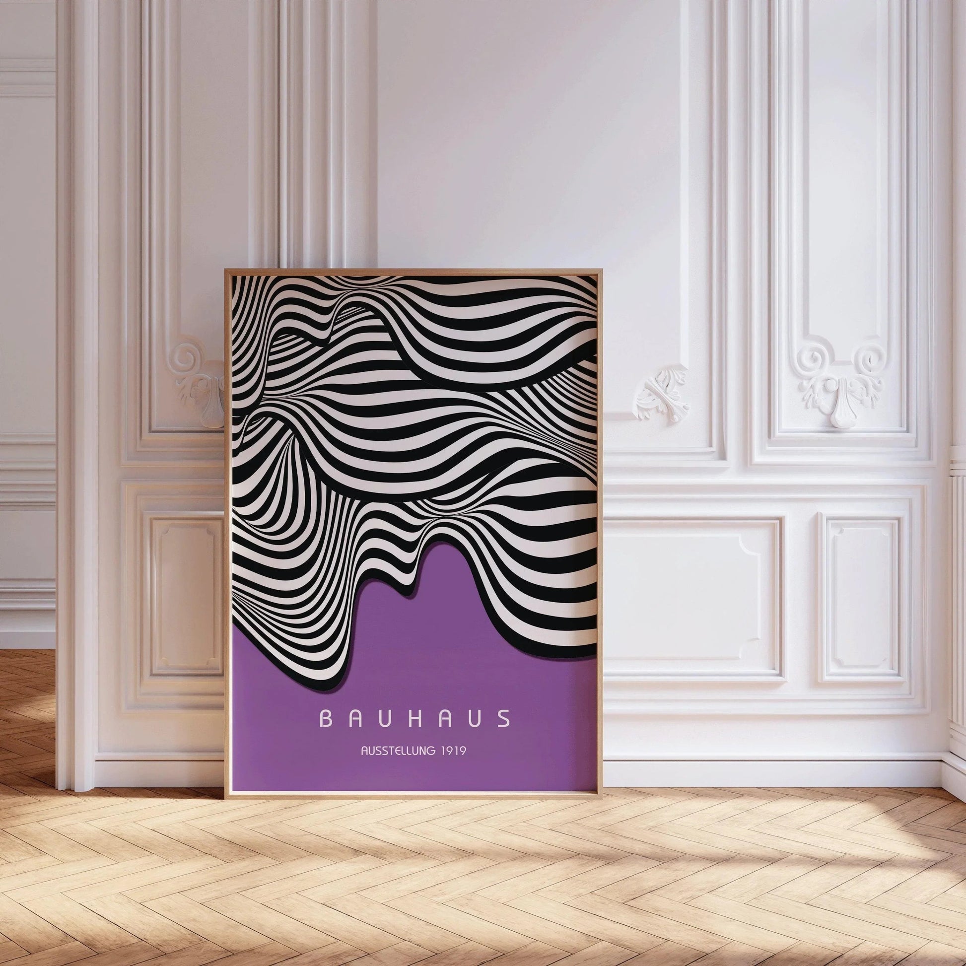 Affiche Bauhaus Waves : style moderne du milieu du siècle, couleur lilas foncé