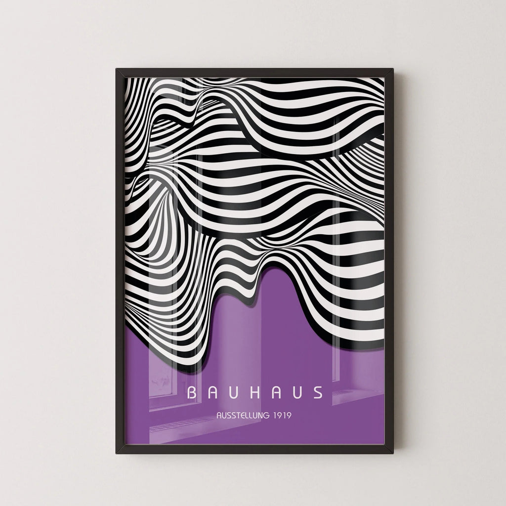 Affiche Bauhaus Waves : style moderne du milieu du siècle, couleur lilas foncé