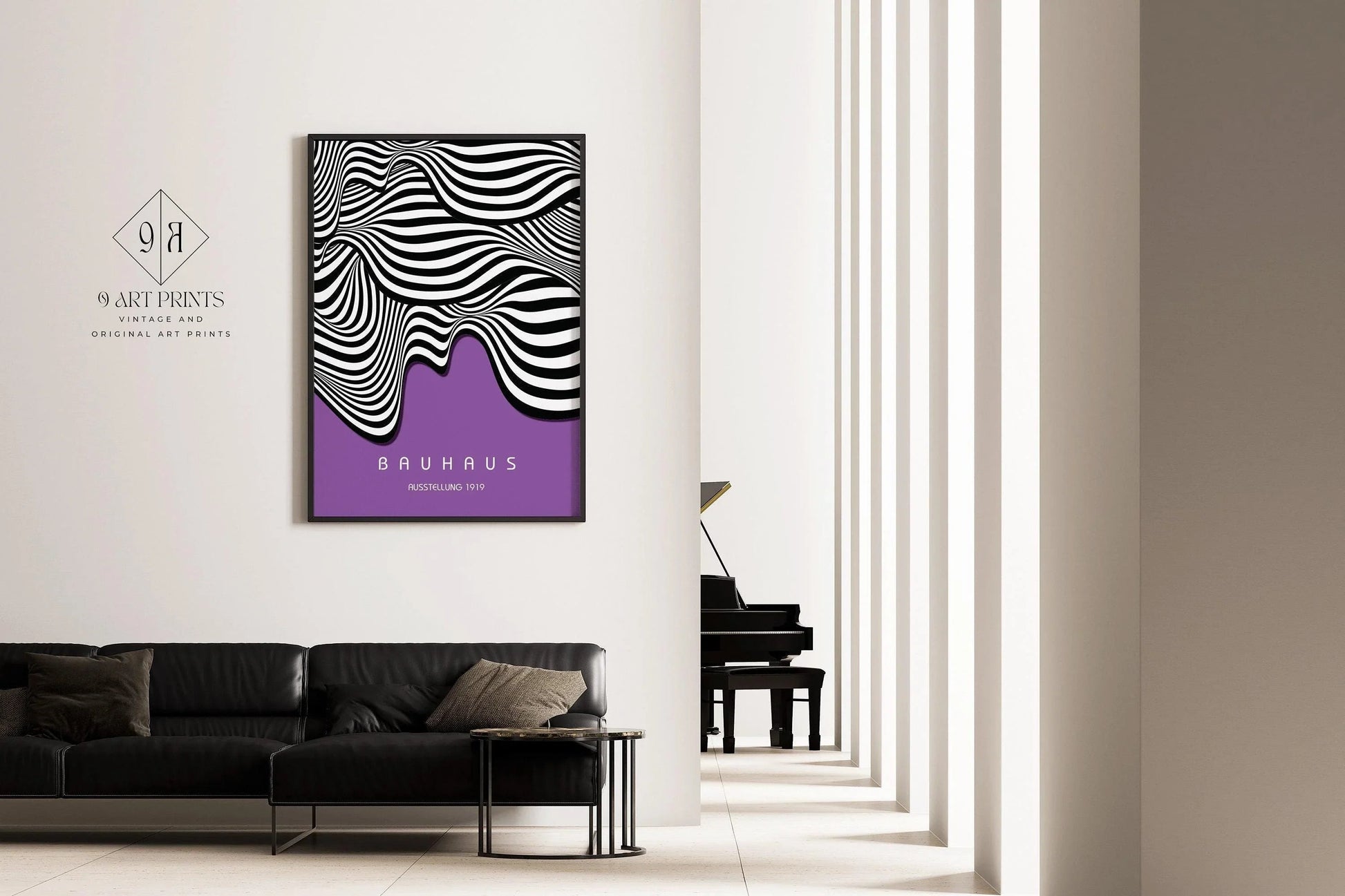 Affiche Bauhaus Waves : style moderne du milieu du siècle, couleur lilas foncé