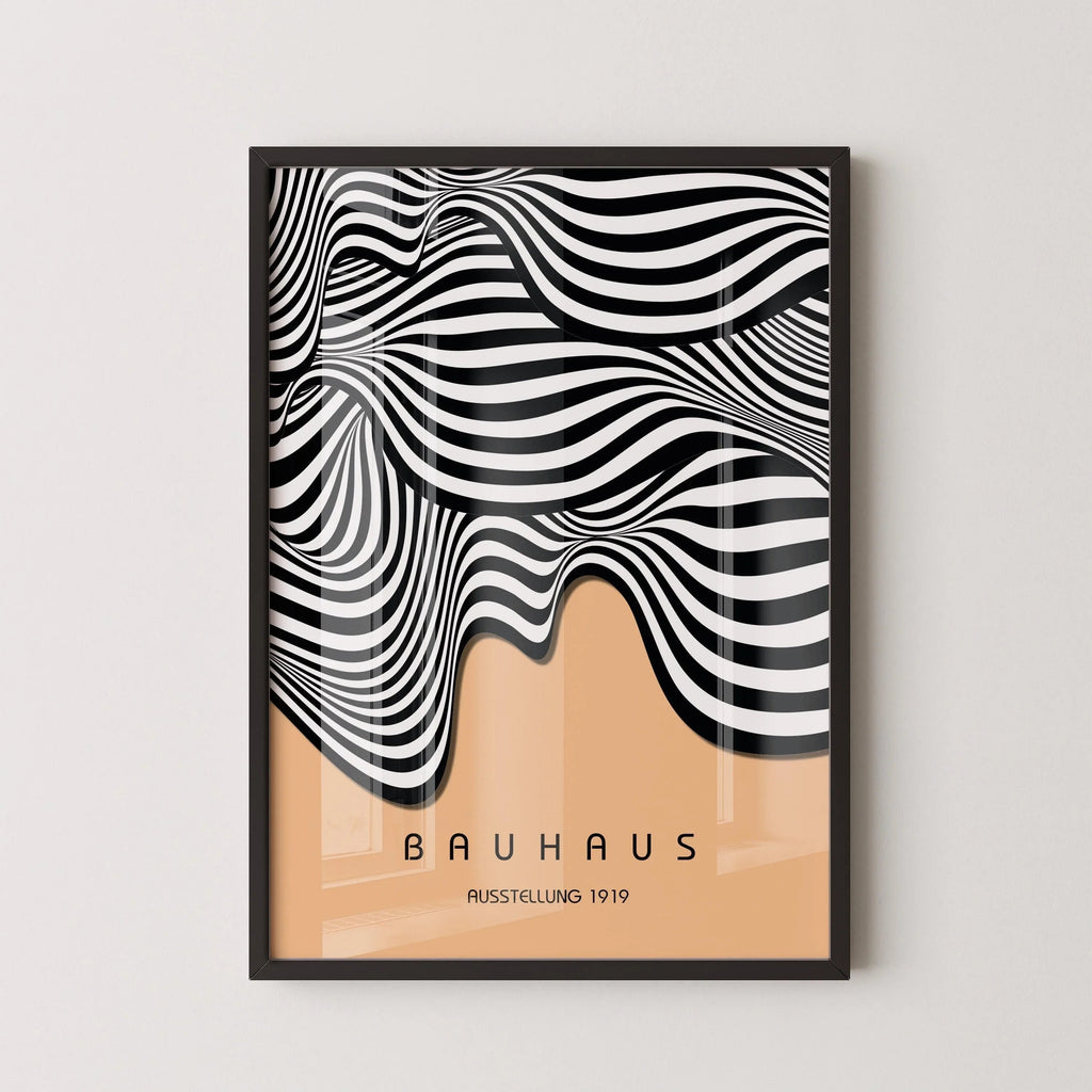 Estampe Bauhaus Waves : Affiche d'exposition moderne du milieu du XXe siècle
