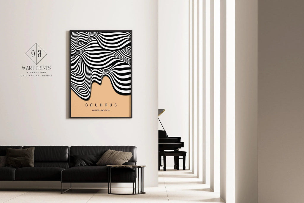 Estampe Bauhaus Waves : Affiche d'exposition moderne du milieu du XXe siècle