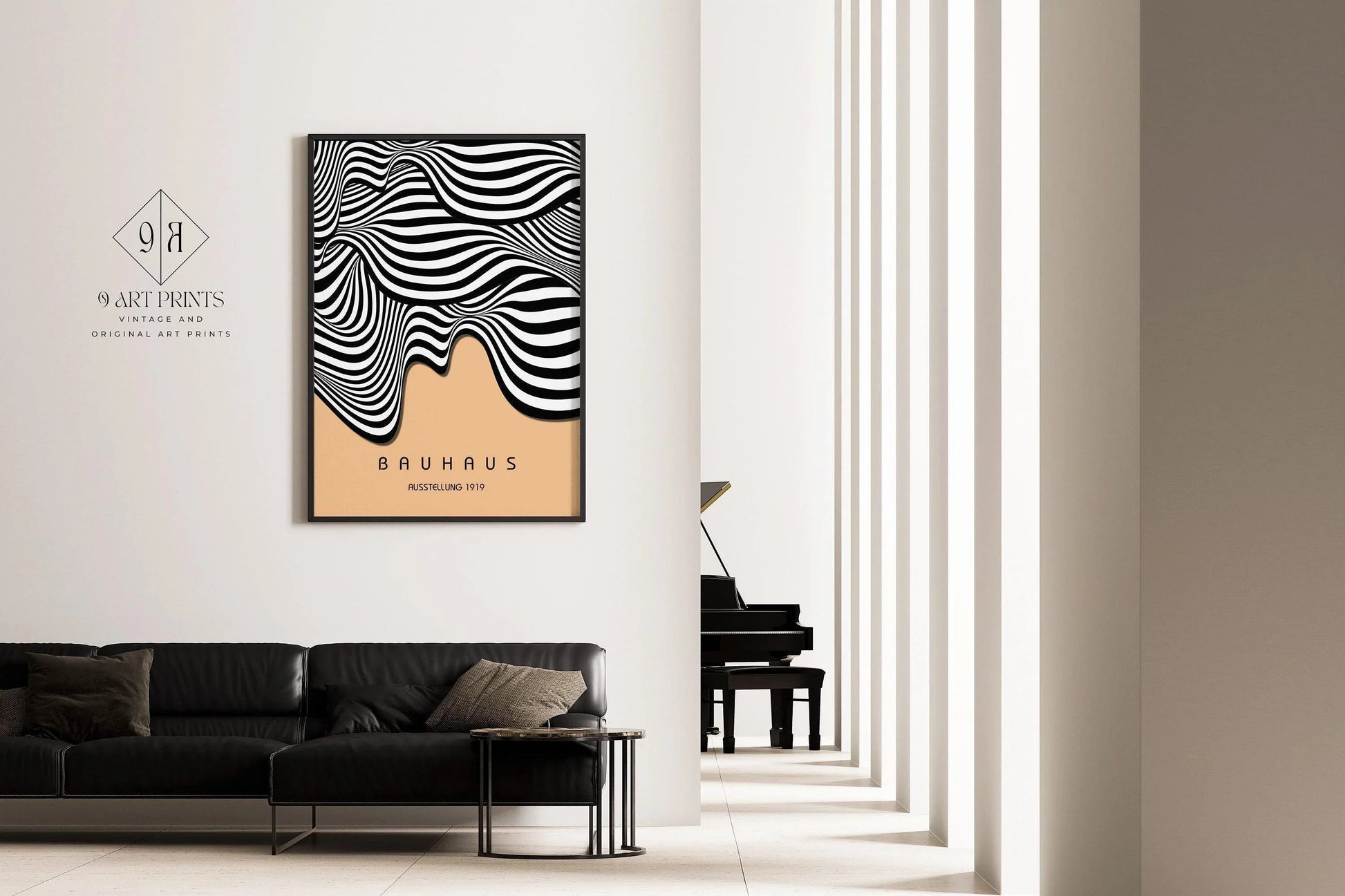 Estampe Bauhaus Waves : Affiche d'exposition moderne du milieu du XXe siècle