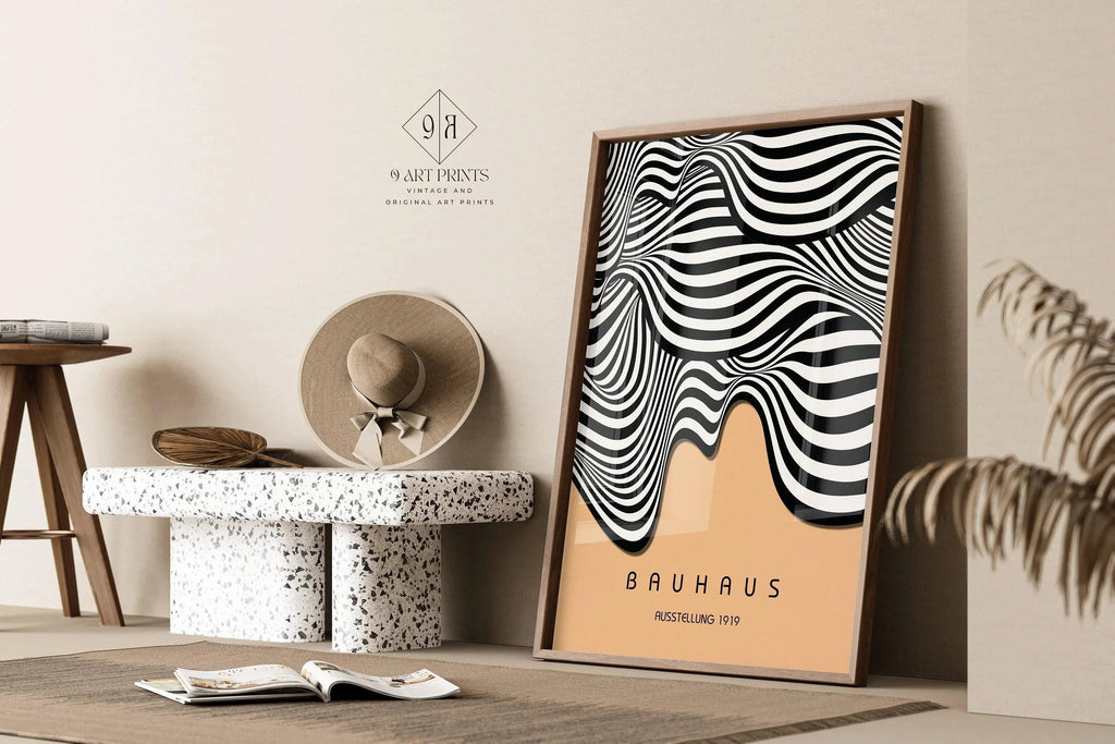 Estampe Bauhaus Waves : Affiche d'exposition moderne du milieu du XXe siècle