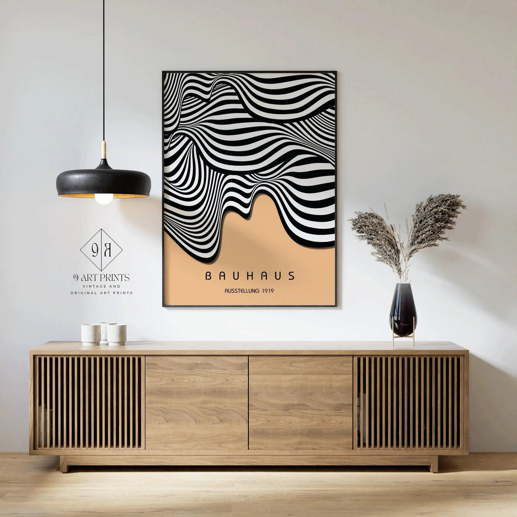 Estampe Bauhaus Waves : Affiche d'exposition moderne du milieu du XXe siècle