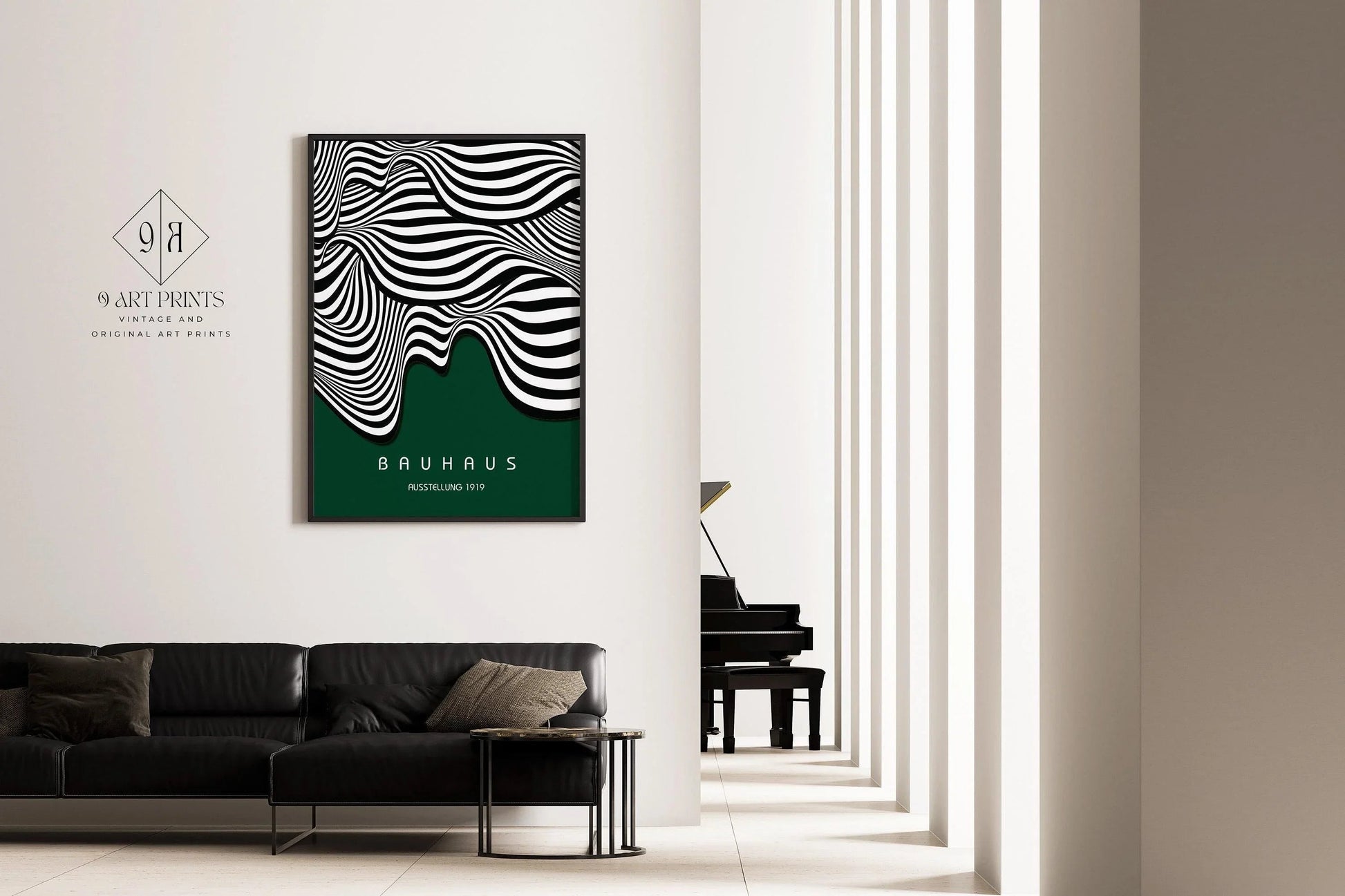 Affiche Bauhaus Waves : style moderne du milieu du XXe siècle, vert forêt
