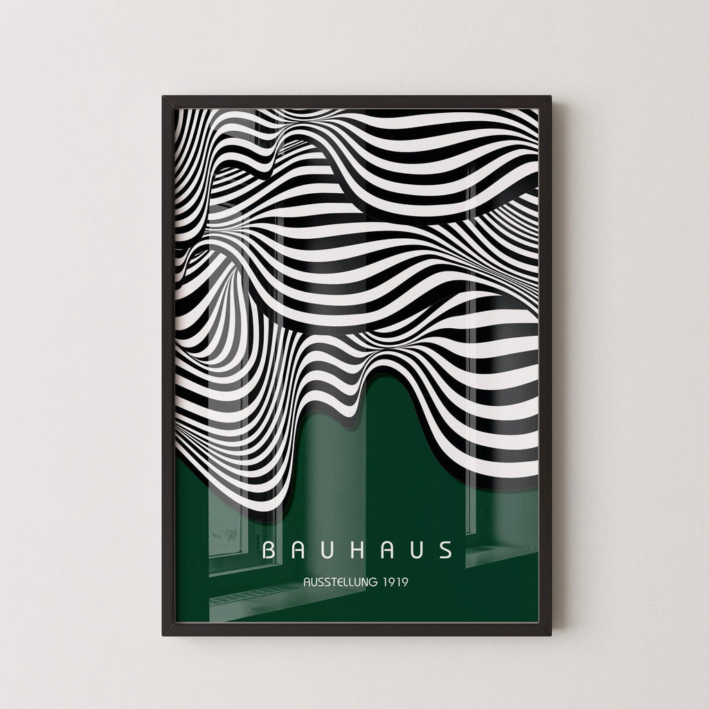 Affiche Bauhaus Waves : style moderne du milieu du XXe siècle, vert forêt