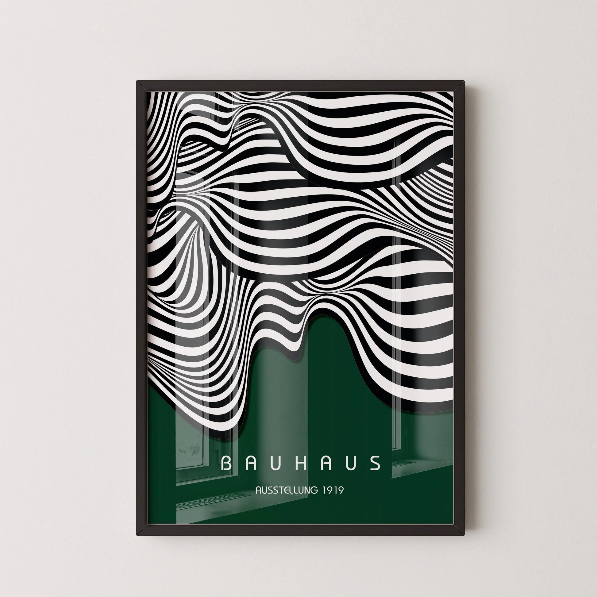 Affiche Bauhaus Waves : style moderne du milieu du XXe siècle, vert forêt
