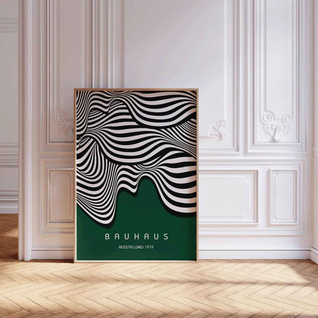 Affiche Bauhaus Waves : style moderne du milieu du XXe siècle, vert forêt