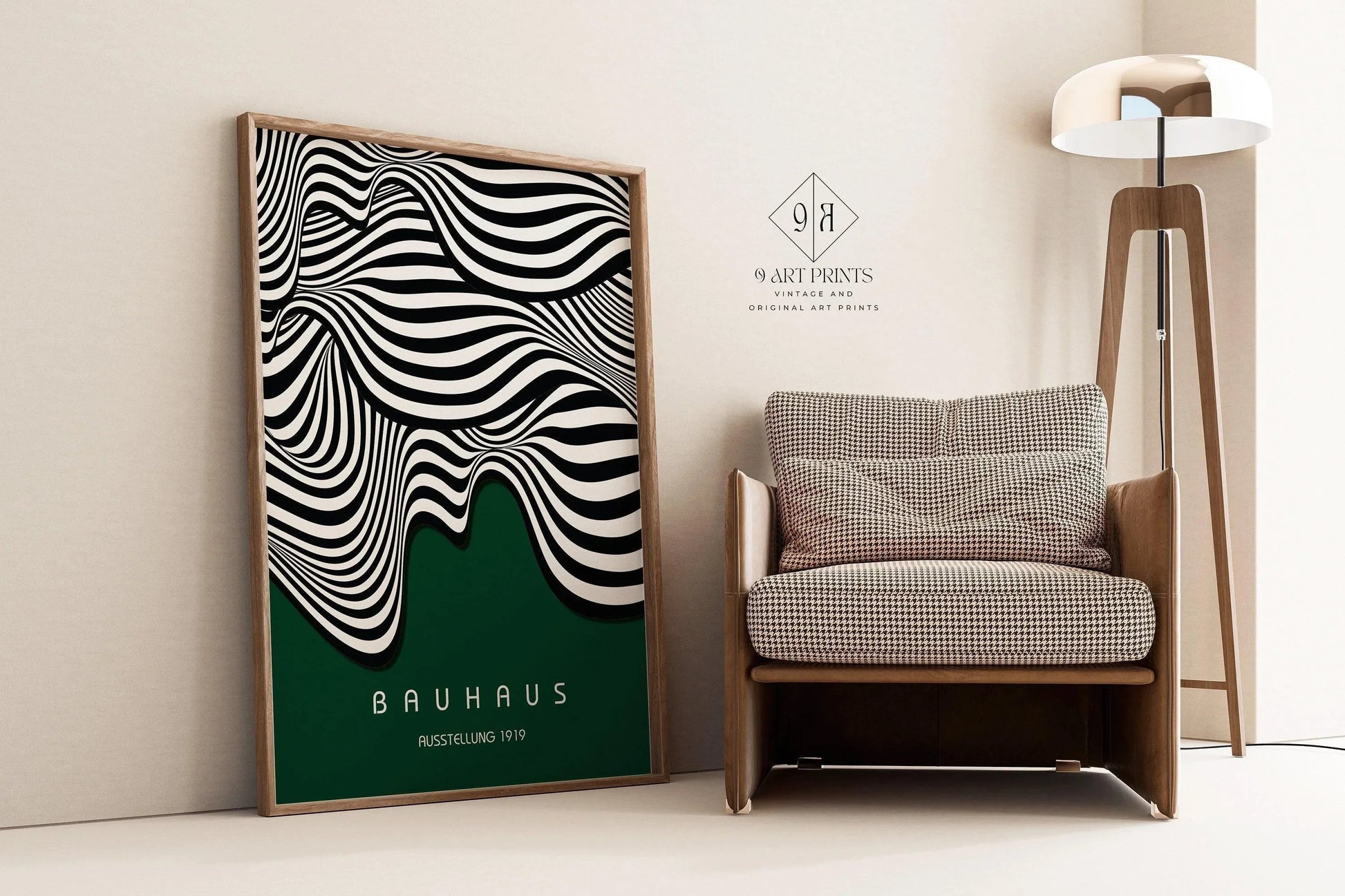 Affiche Bauhaus Waves : style moderne du milieu du XXe siècle, vert forêt