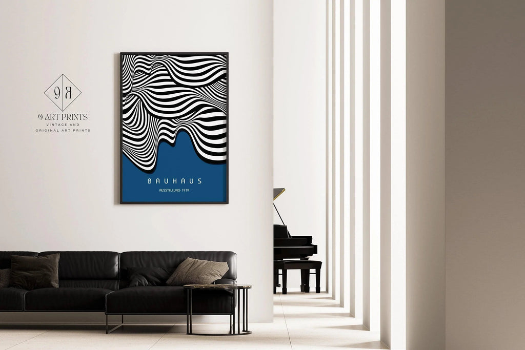 Affiche d'art Bauhaus Waves : style moderne du milieu du XXe siècle (impression giclée).