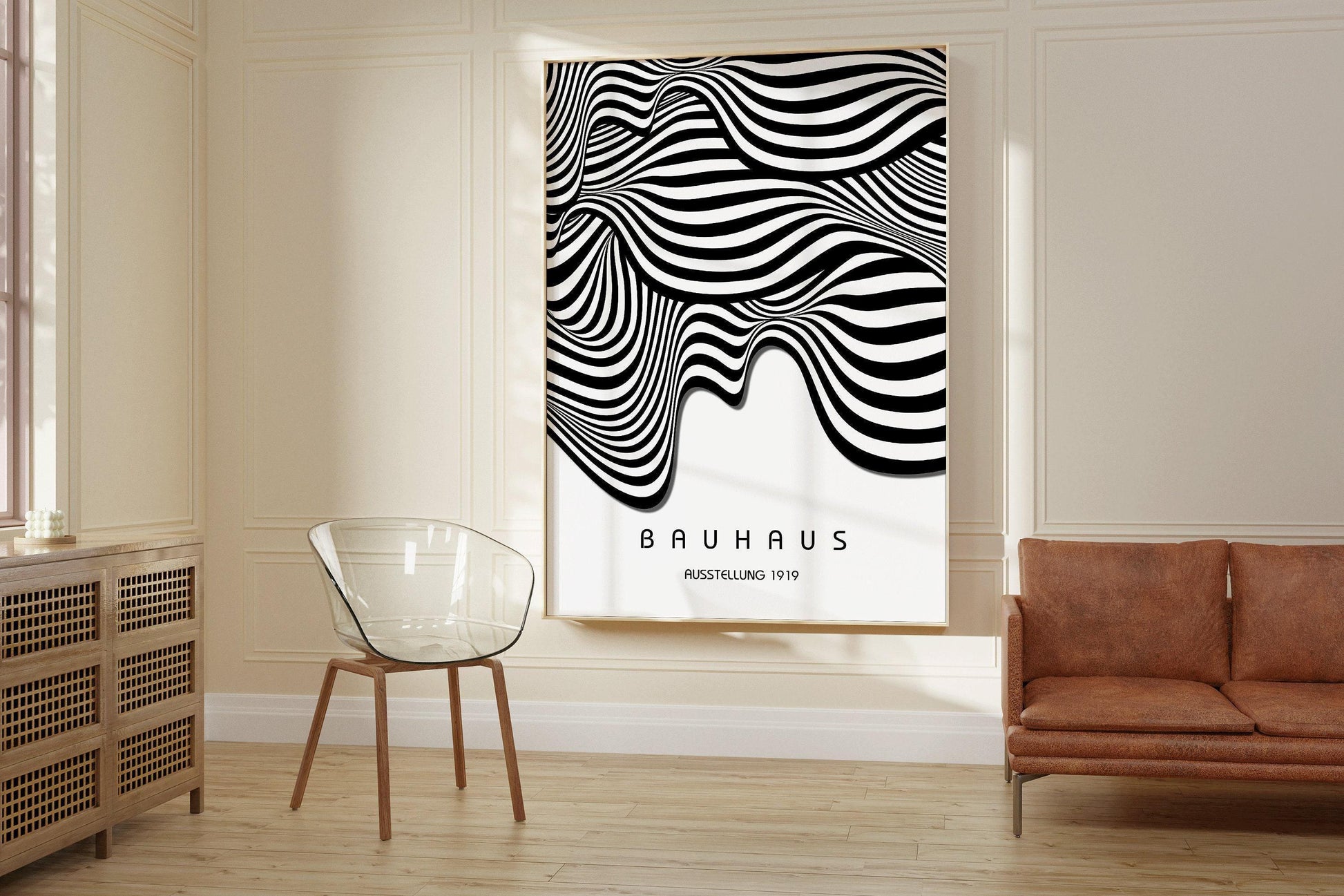 Affiche d'art Bauhaus Waves : style moderne du milieu du XXe siècle (impression giclée).