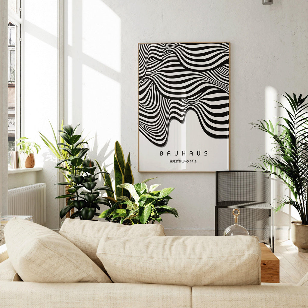 Affiche d'art Bauhaus Waves : style moderne du milieu du XXe siècle (impression giclée).