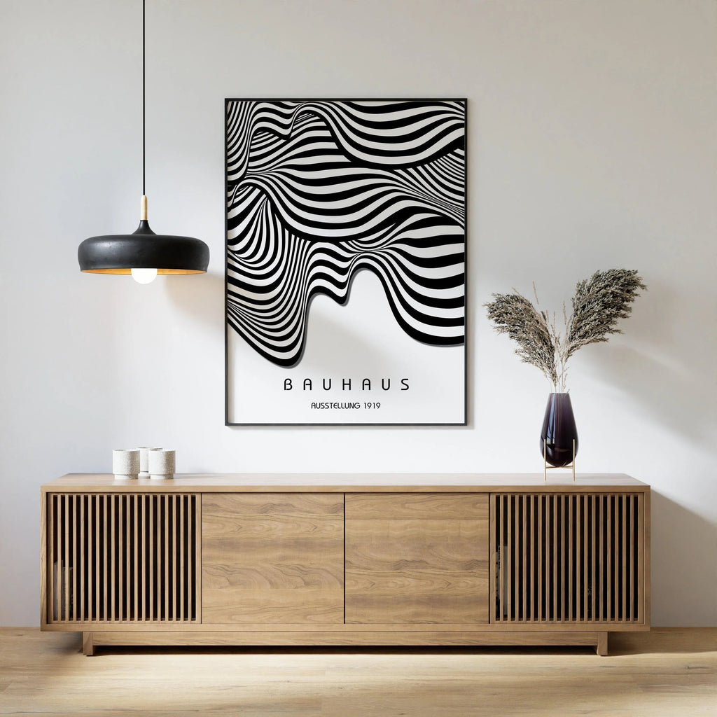 Affiche d'art Bauhaus Waves : style moderne du milieu du XXe siècle (impression giclée).