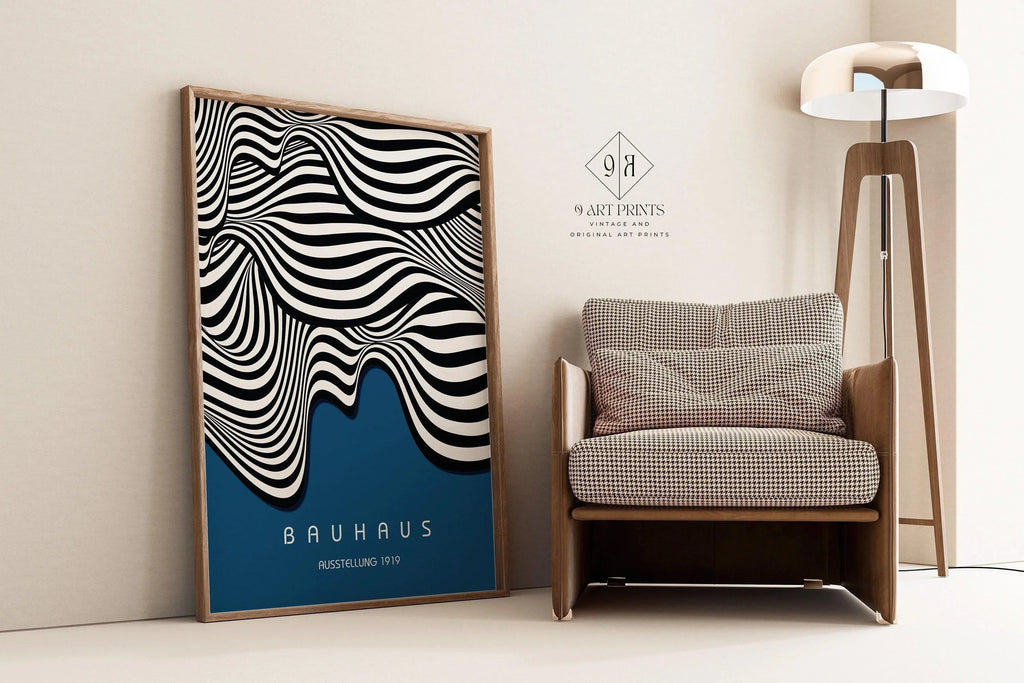 Affiche d'art Bauhaus Waves : style moderne du milieu du XXe siècle (impression giclée).