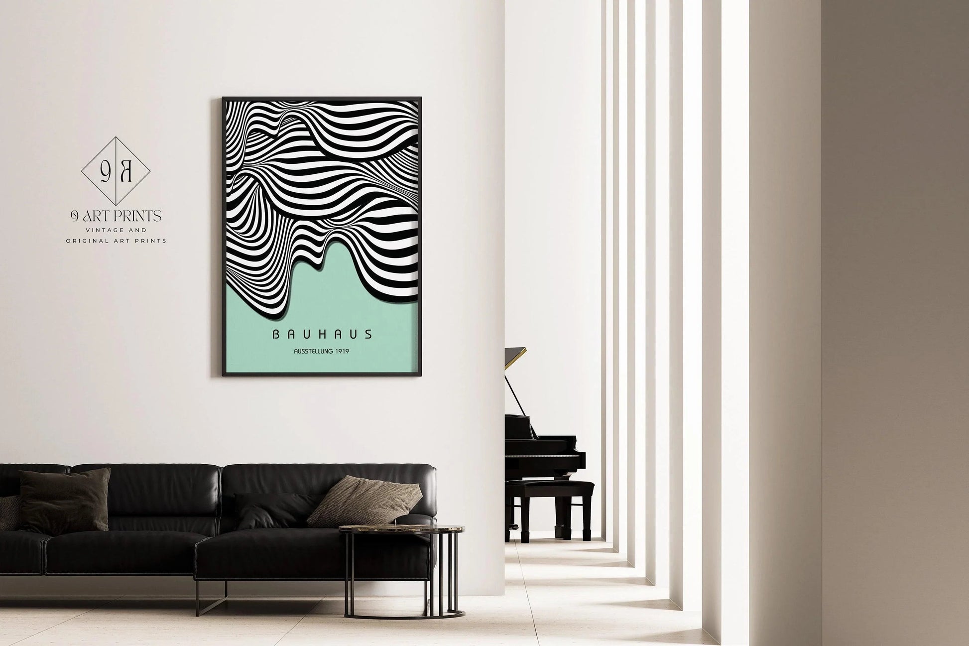 Affiche Bauhaus Waves : style moderne du milieu du XXe siècle, vert menthe