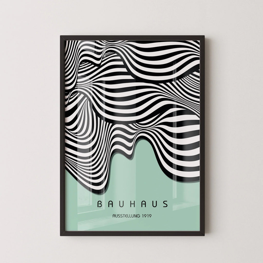 Affiche Bauhaus Waves : style moderne du milieu du XXe siècle, vert menthe