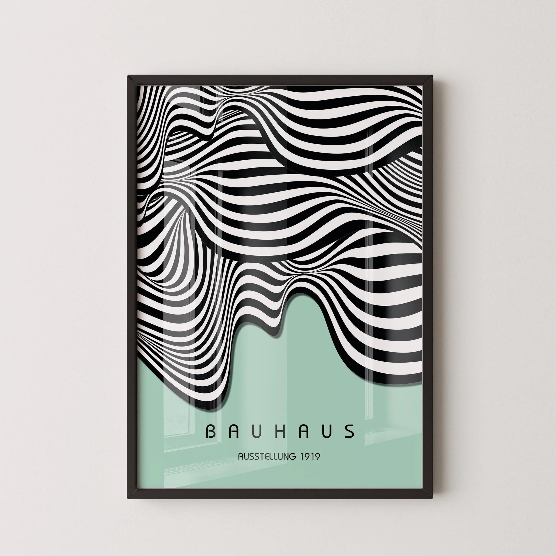 Affiche Bauhaus Waves : style moderne du milieu du XXe siècle, vert menthe