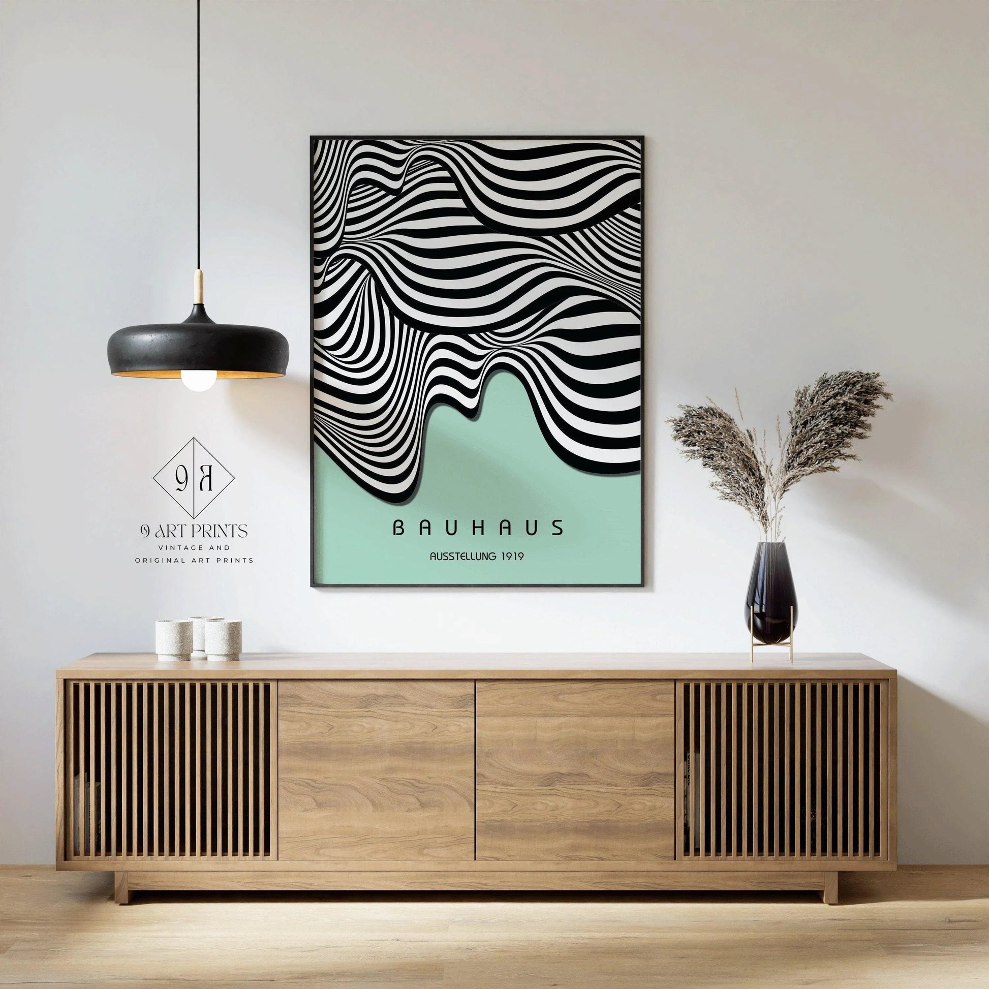 Affiche Bauhaus Waves : style moderne du milieu du XXe siècle, vert menthe