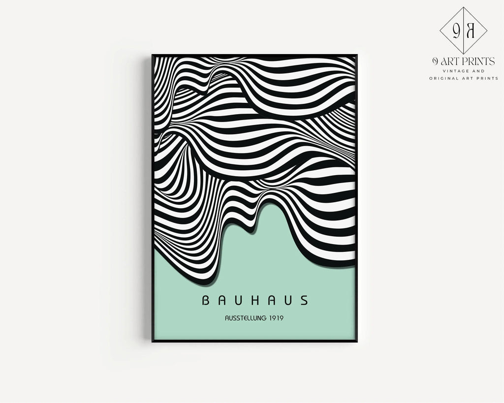 Affiche Bauhaus Waves : style moderne du milieu du XXe siècle, vert menthe