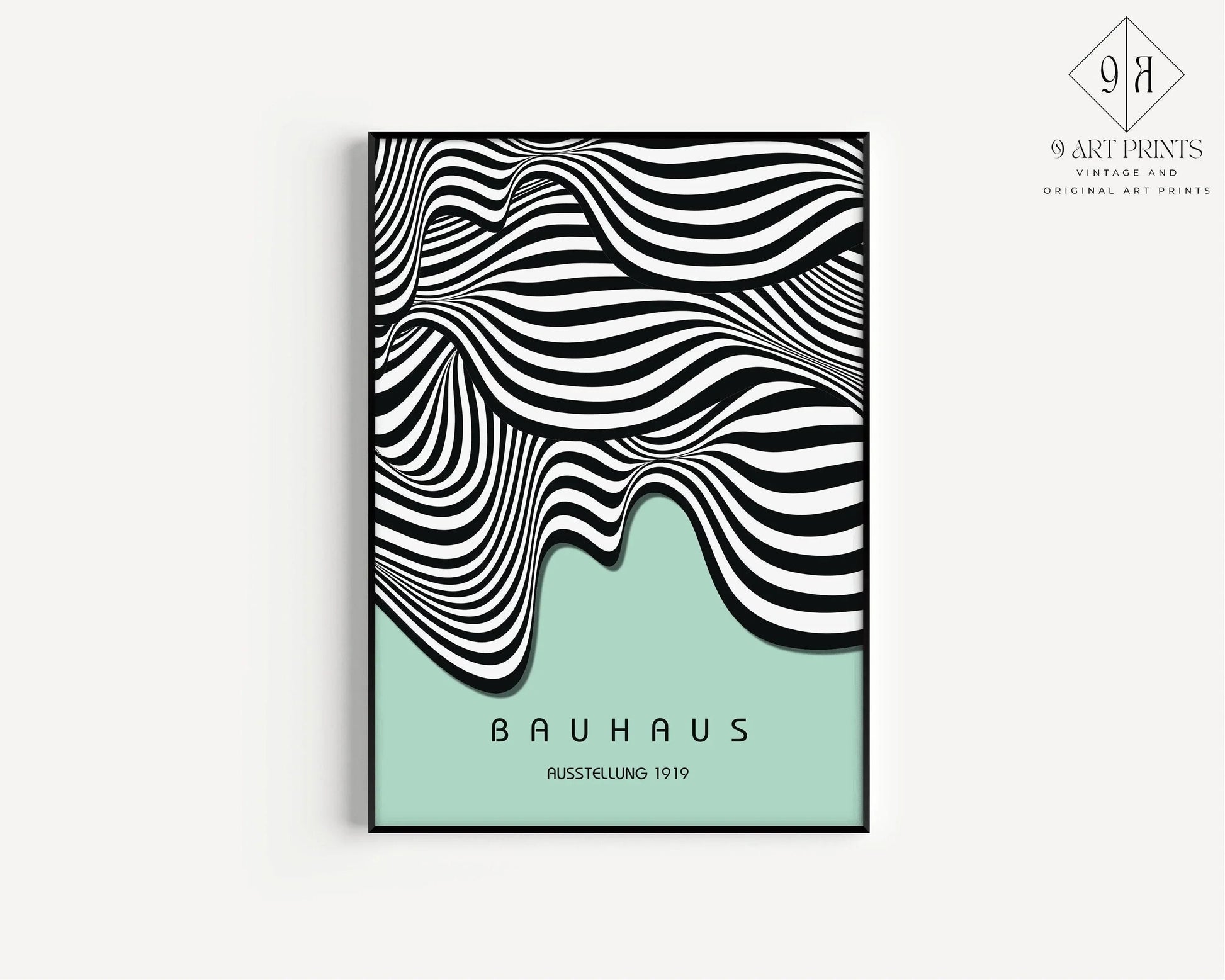 Affiche Bauhaus Waves : style moderne du milieu du XXe siècle, vert menthe
