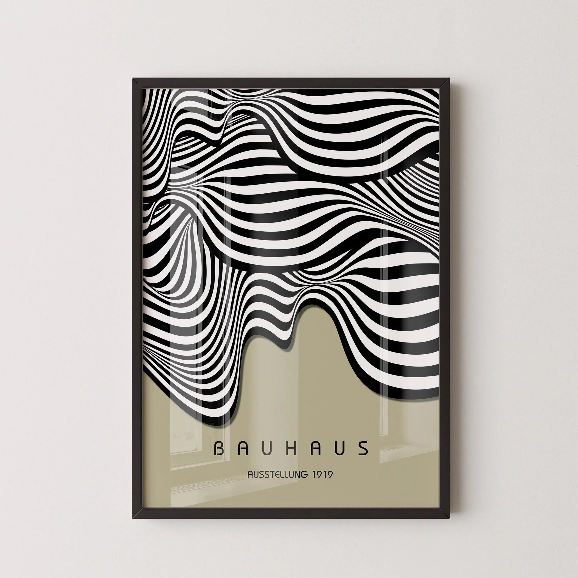 Affiche Bauhaus Waves : style moderne du milieu du XXe siècle, vert sauge