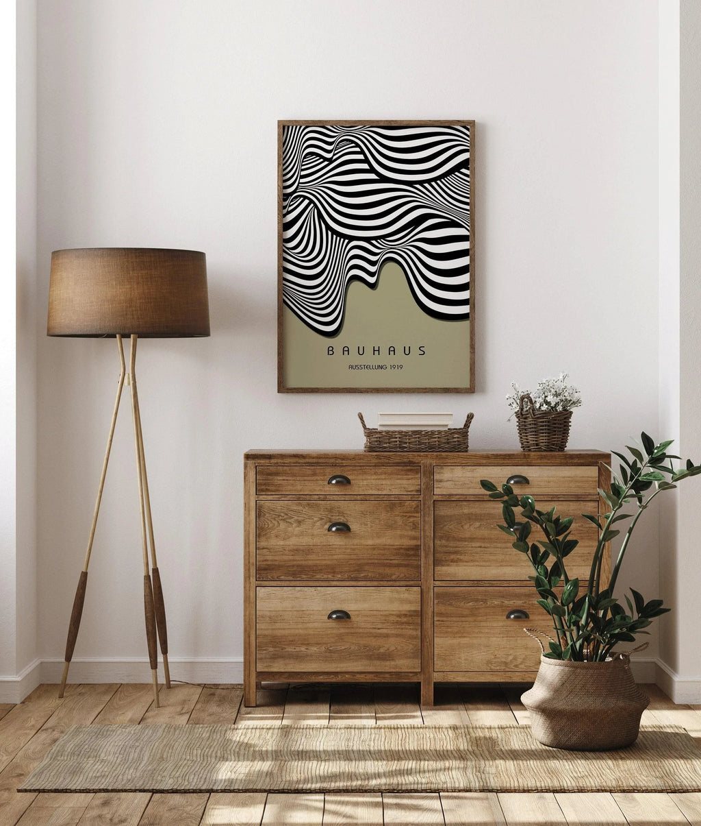 Affiche Bauhaus Waves : style moderne du milieu du XXe siècle, vert sauge