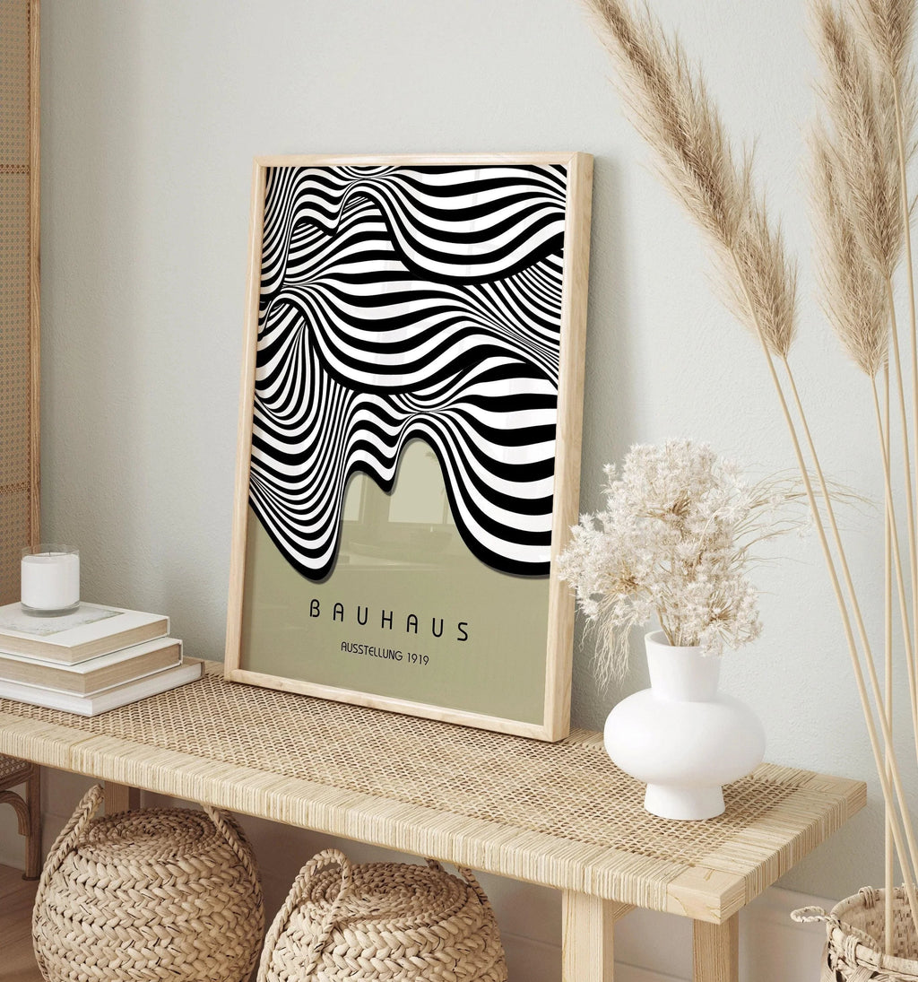Affiche Bauhaus Waves : style moderne du milieu du XXe siècle, vert sauge