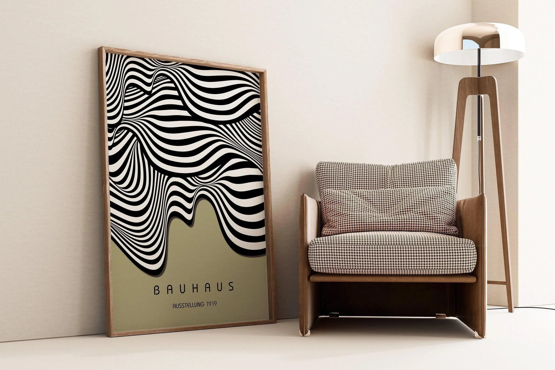 Affiche Bauhaus Waves : style moderne du milieu du XXe siècle, vert sauge