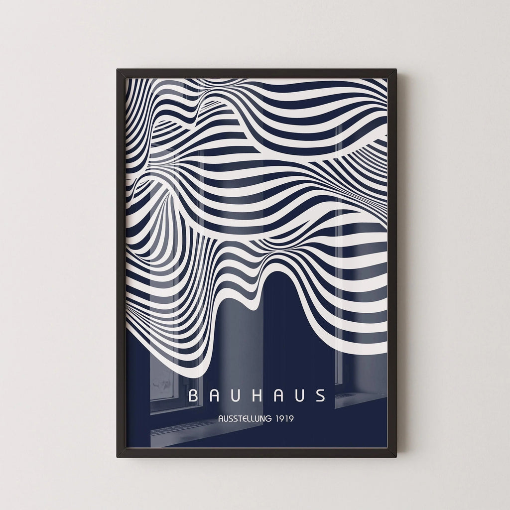 Estampe Bauhaus Waves : Impression giclée bleu marine style moderne du milieu du siècle