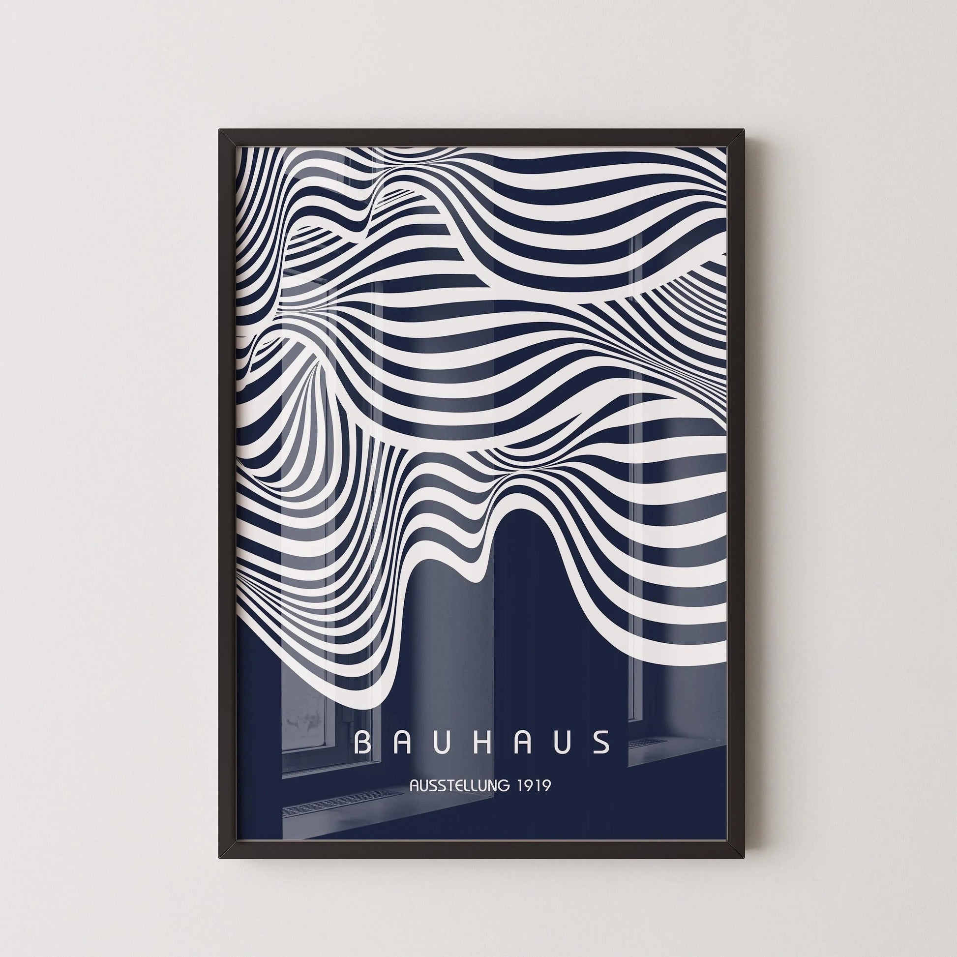 Estampe Bauhaus Waves : Impression giclée bleu marine style moderne du milieu du siècle