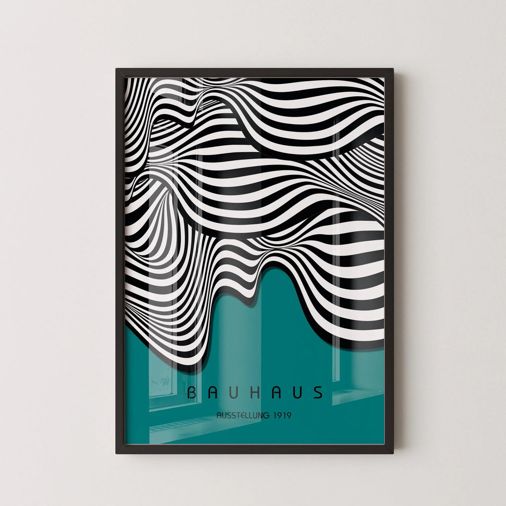 Affiche d'art Bauhaus Waves : style moderne du milieu du siècle, couleur turquoise.
