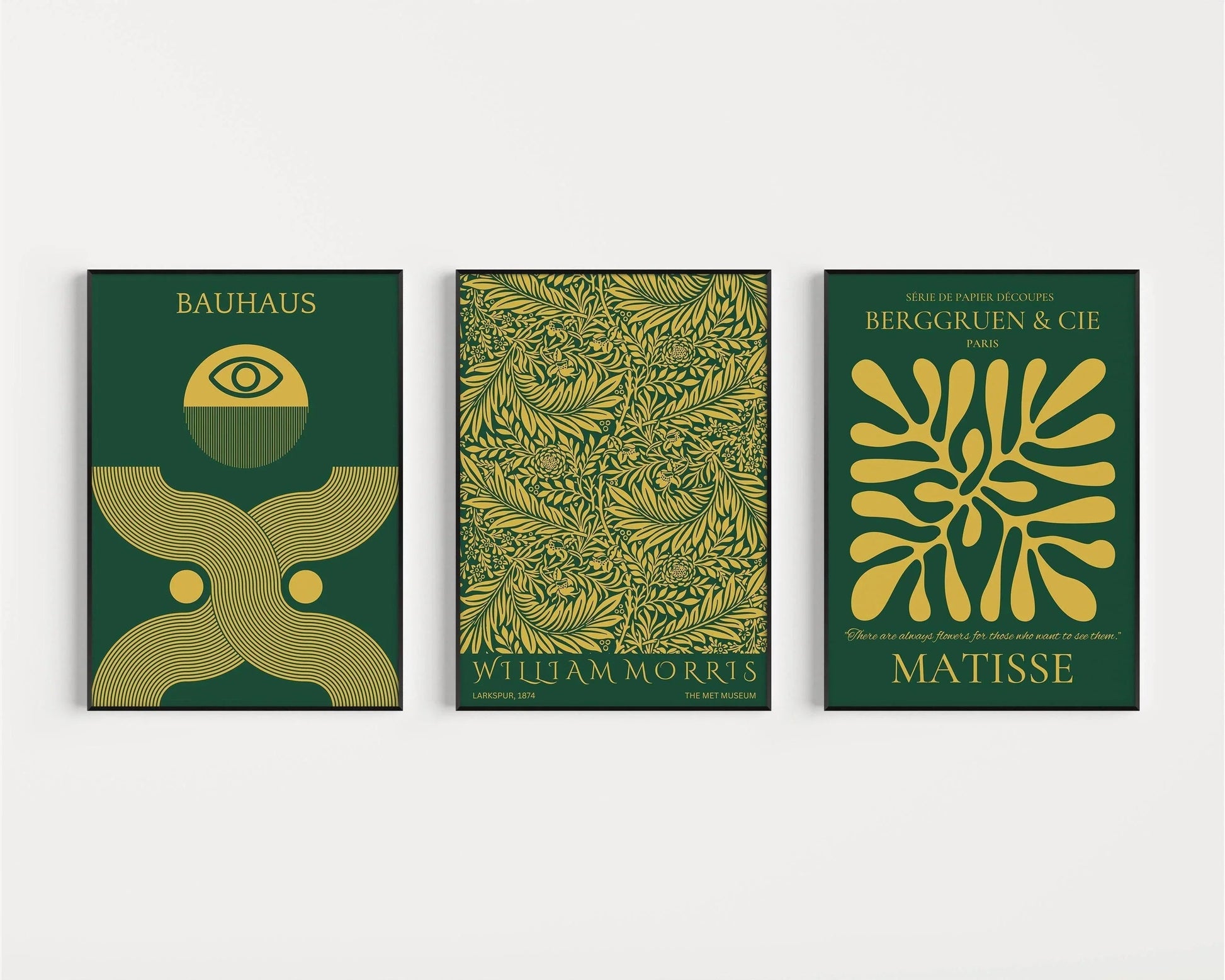 Bauhaus William Morris Matisse Art Print Set: Emerald Green Gold (Framed or Unframed)